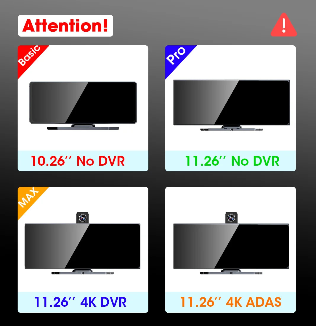 11.26″ 4K ADAS Dash Cam Display Wireless CarPlay Screen DVR Dual Recording Night
