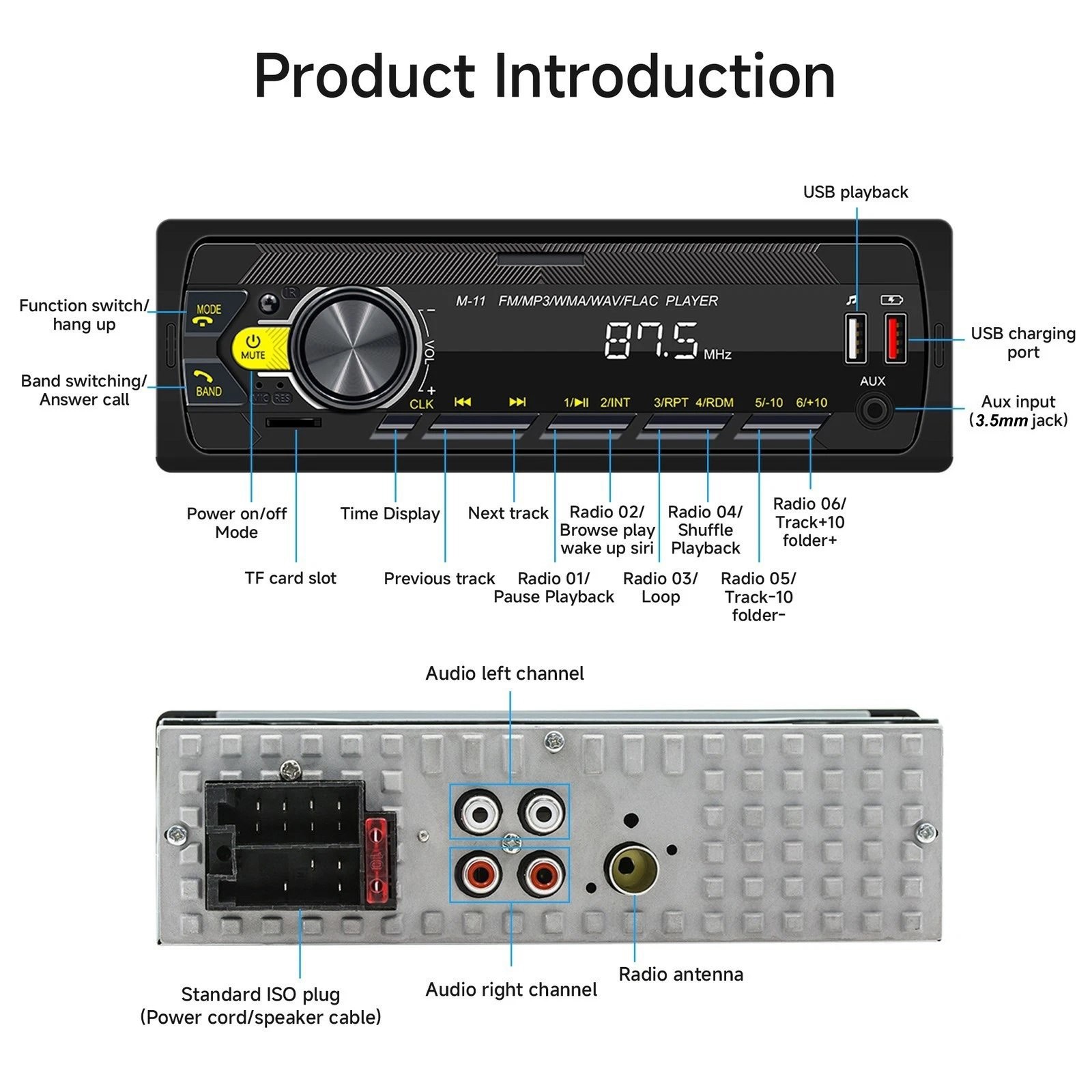 Single Din Bluetooth Car Stereo FM Radio USB AUX MP3 Player Component System