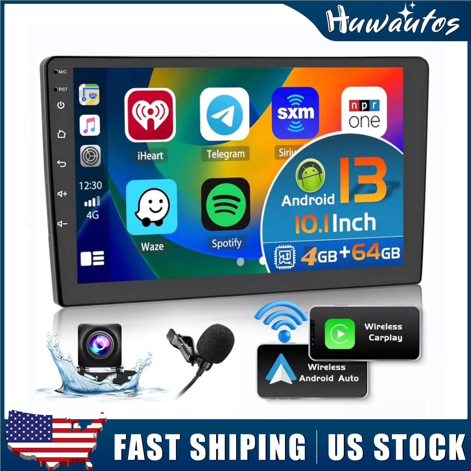 10.1″ Double 2Din Car Radio Android13 GPS Navi Carplay Touch Screen Stereo