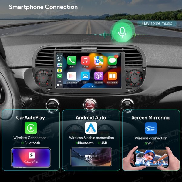 BLACK TABLET CAR FOR FIAT 500 CAR RADIO ANDROID OS 4G RAM + 64G ROM WI-FI GPS 7″