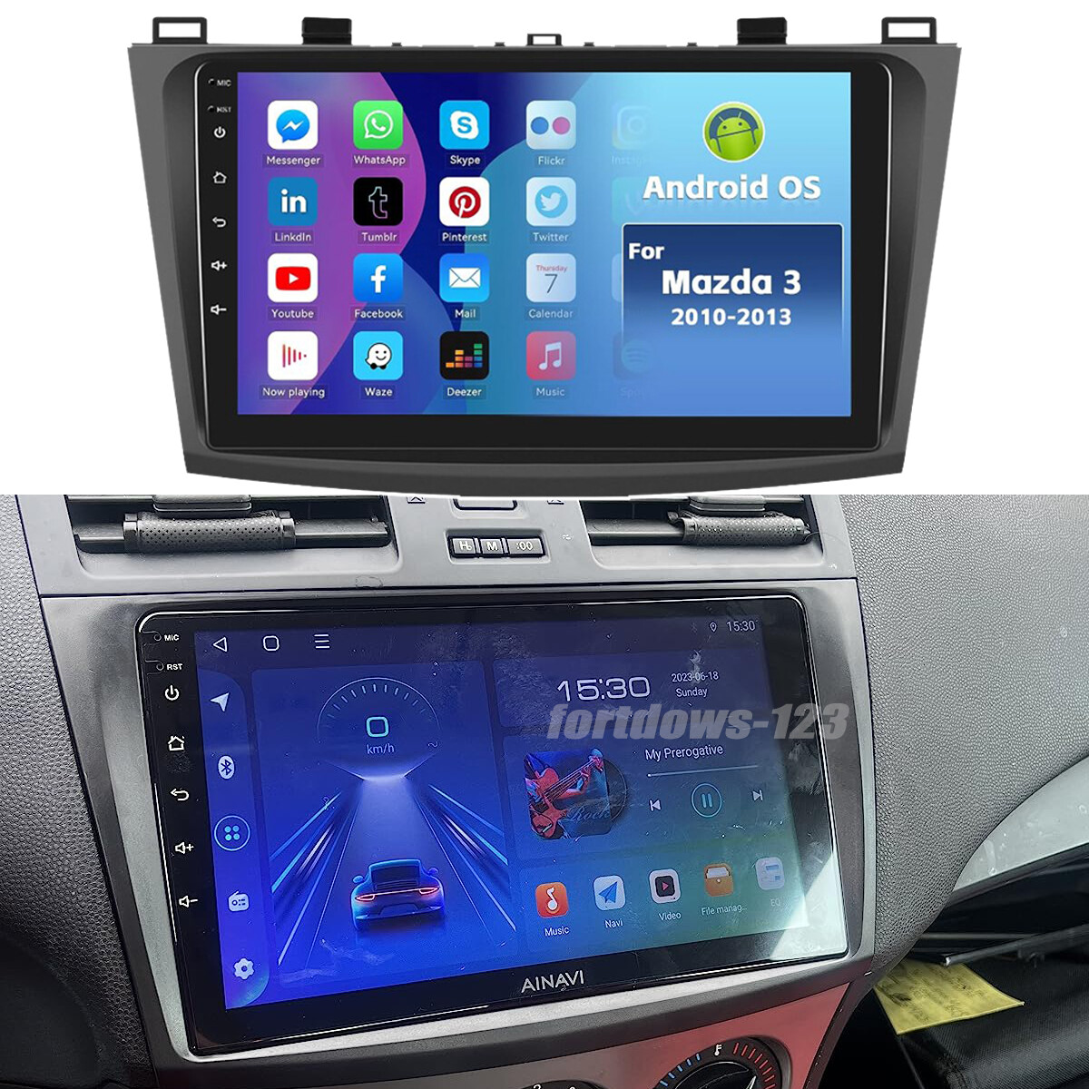 Radio Dash Kit Android 12 GPS WIFI 2G+32G For Mazda 3 2010-2013 Apple Carplay