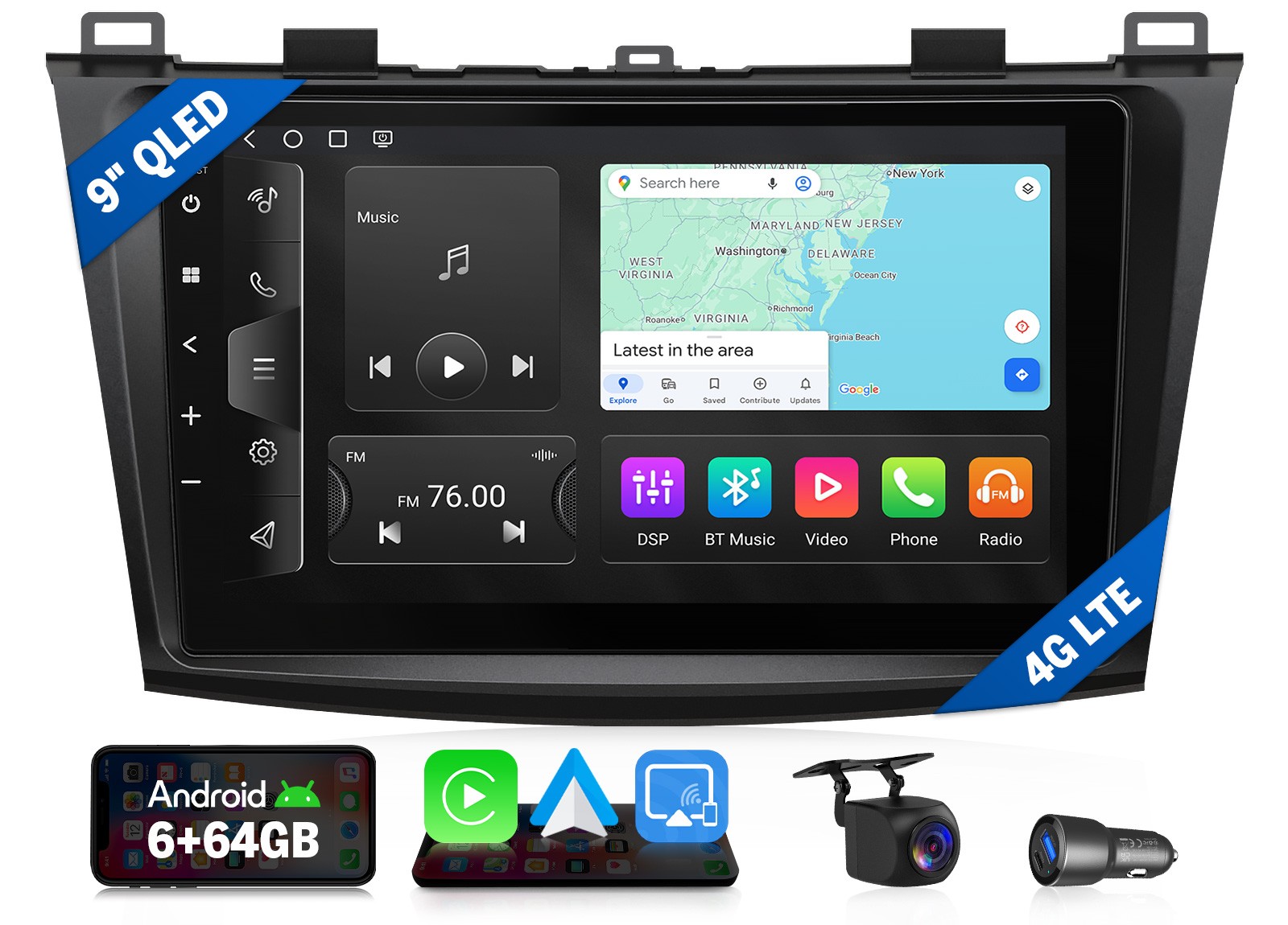 Android Auto Car Radio 9″ QLED 6+64G HD Touchscreen for Mazda 3 BL Sedan CarPlay