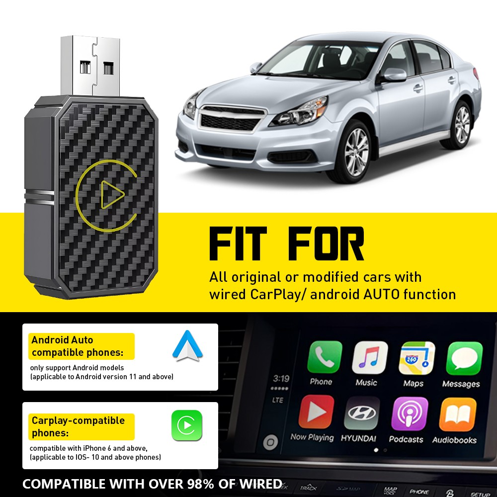 Auto Play Wireless Adapter CarPlay Dongle Fit iPhone IOS-/Android Plug&Play EXXI