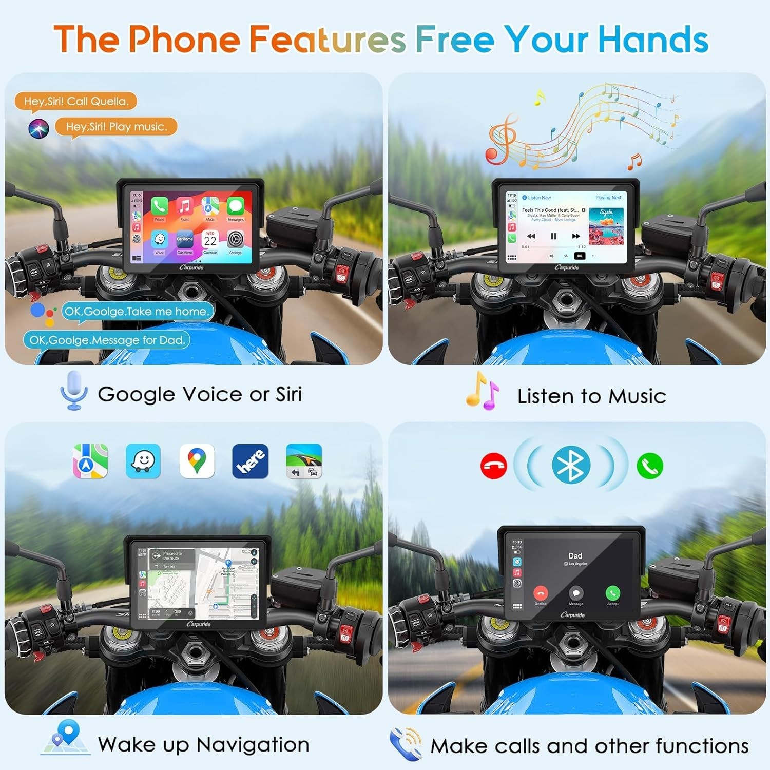 Carpuride W502Pro Motor Stereo Carplay Android Auto Intercom Compass Waterproof