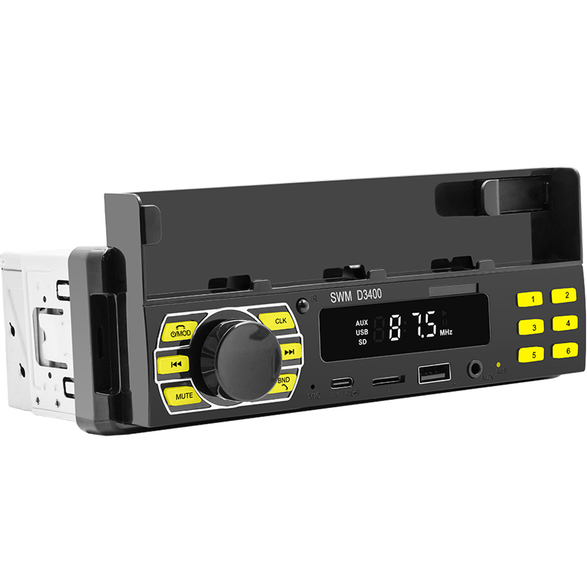 1DIN Car Stereo Radio Bluetooth MP3 Player FM USB Aux Input W/Phone Stand Holder