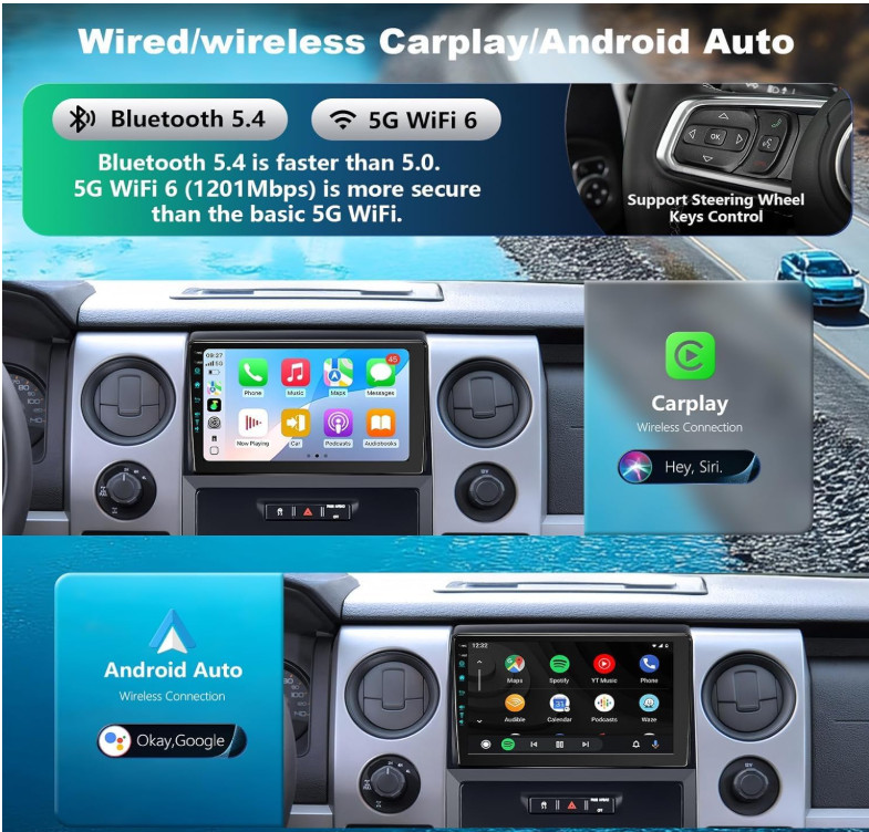 9 Inch,Android 13 (4Ram 64Rom) 5GWiFi Car Radio Stereo Replacement for Ford F150