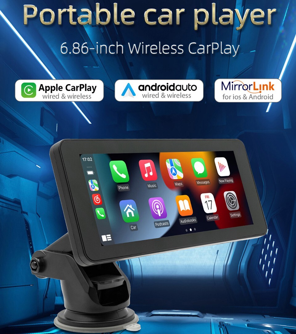 6.86inch Portable Car Stereo Player Wireless Carplay/Android Auto BT Mirror link