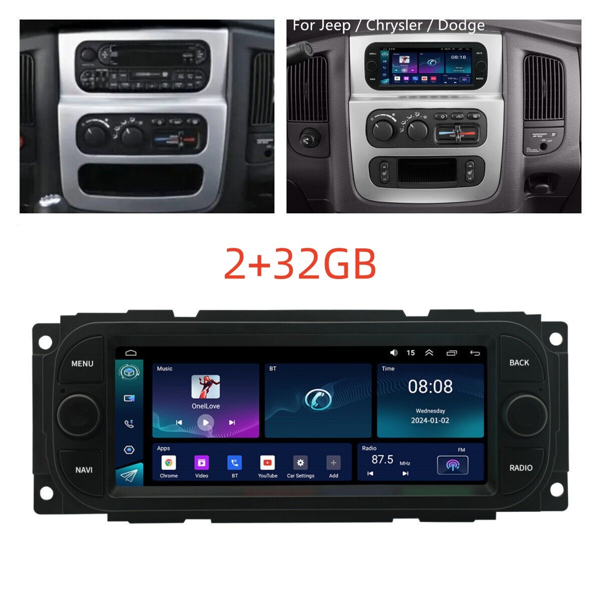 6.8in Stereo Radio GPS Navi For Carplay Fit For Jeep Grand Cherokee 1998-2004