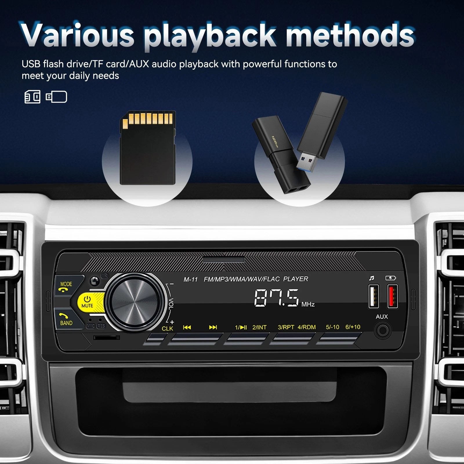 Single Din Bluetooth Car Stereo FM Radio USB AUX MP3 Player Voice Control Unit