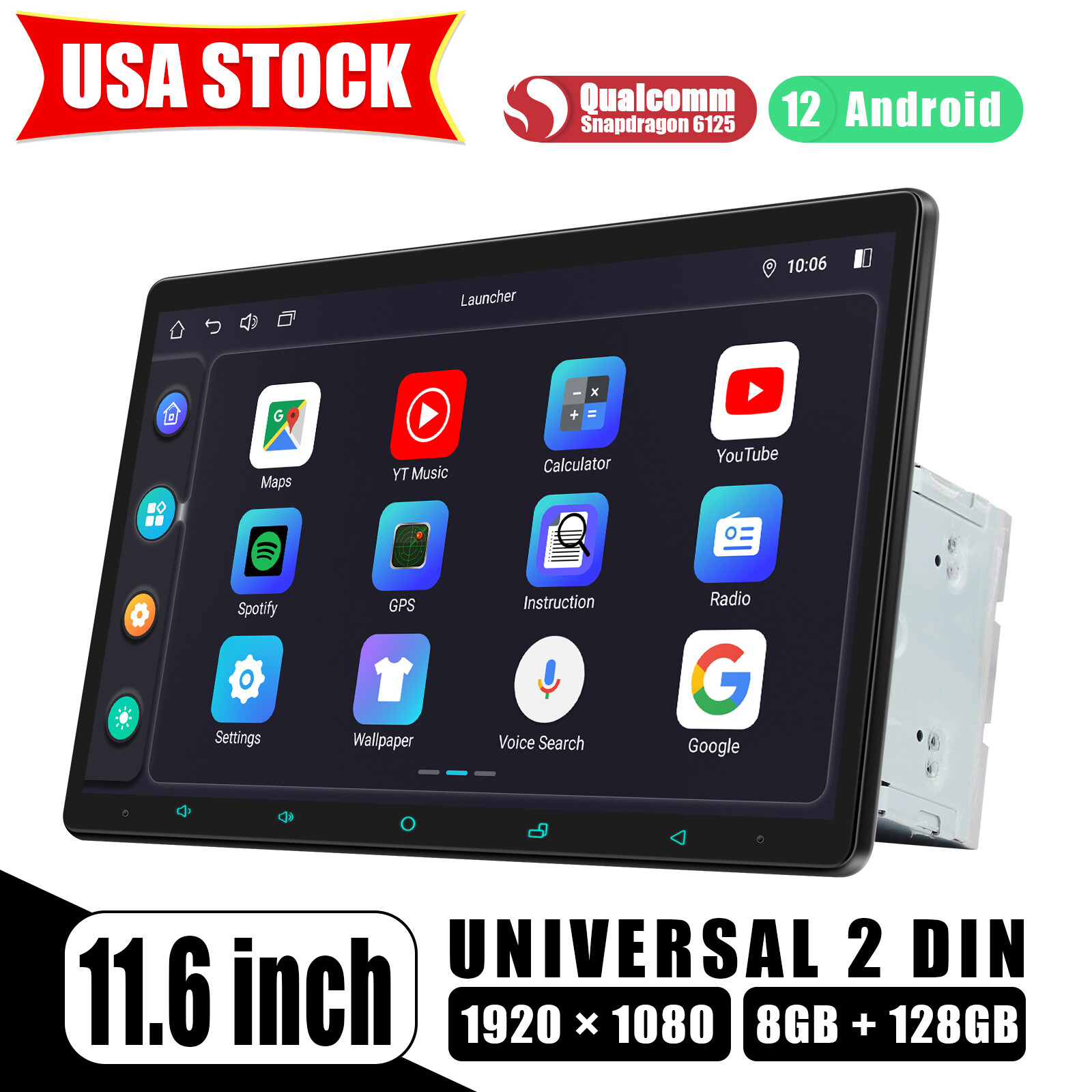 JOYING 11.6″ Double Din Qualcomm Chip Android 12 Radio Headunit GPS Navi 8+128GB