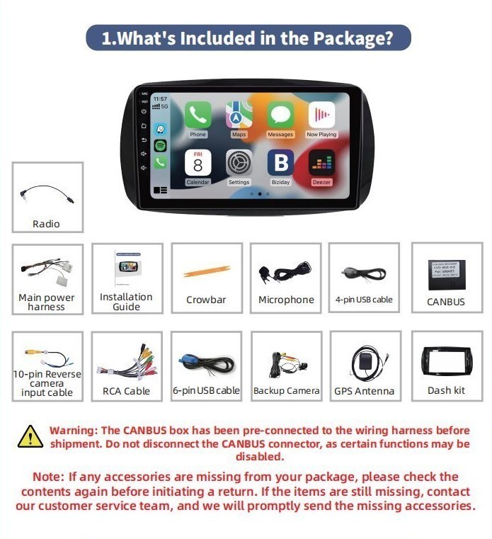 Car Radio Stereo Carplay For 2016-2019 Mercedes-Benz SmartFortwo FM RDS