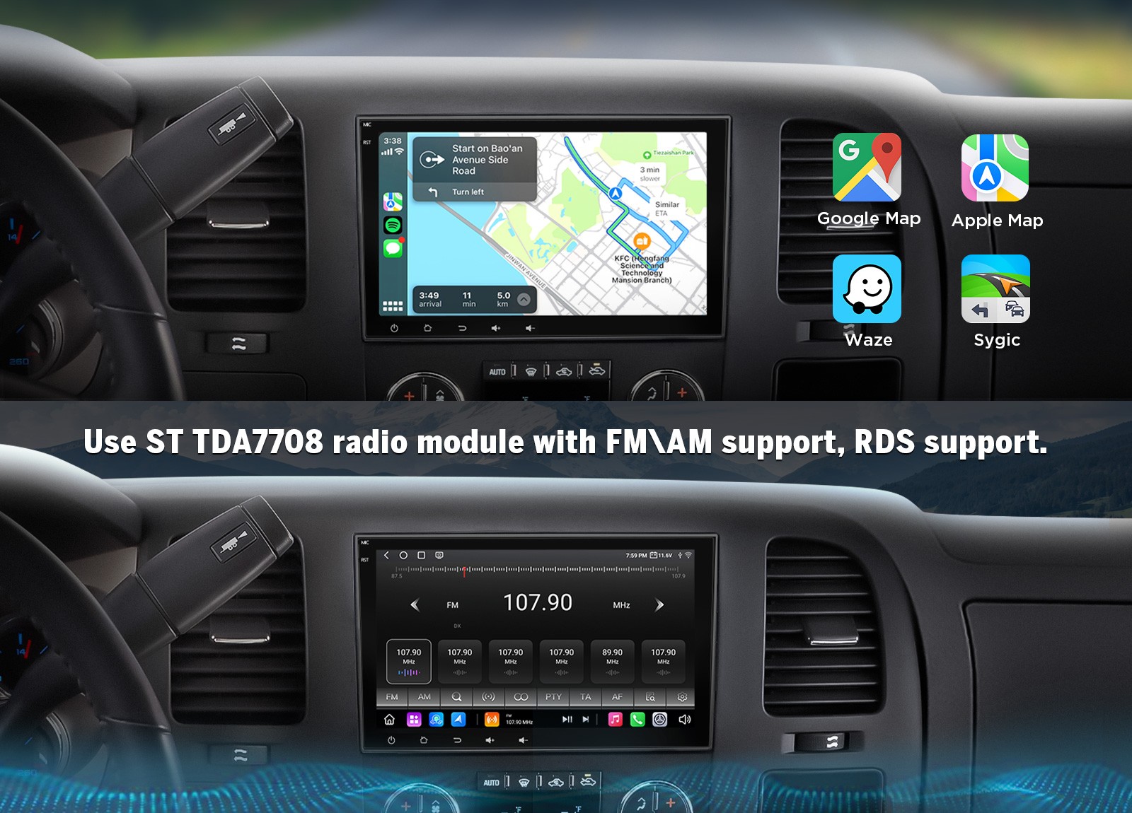 8″ Android Auto Head Unit 8+128 For Tahoe Yukon Suburban Wireless CarPlay WiFi 6