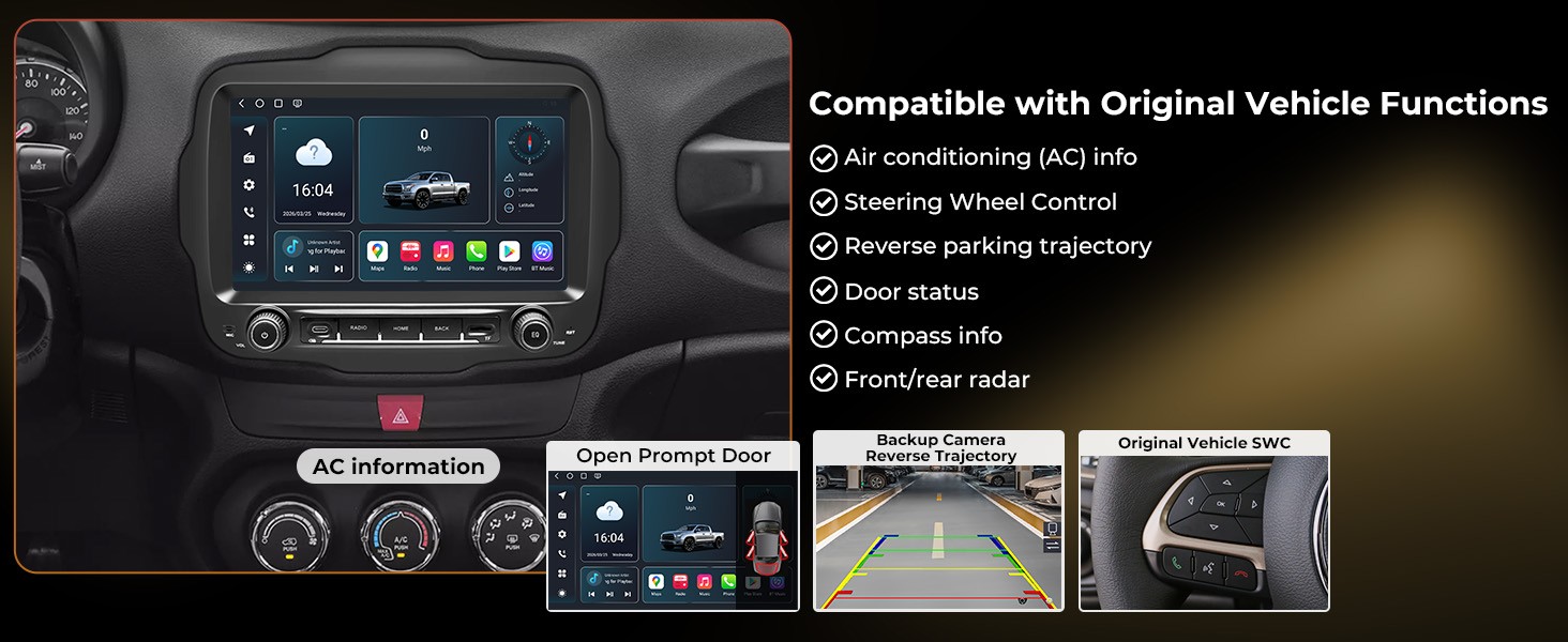 Car Stereo for Jeep Renegade 2015–2023 Wireless CarPlay & Android Auto AM/FM/RDS