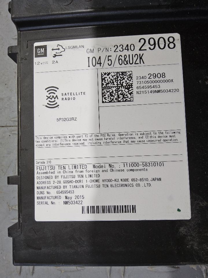 2016 Chevy Malibu Radio Receiver VIN Z 4th Digit New Style ID 23402908