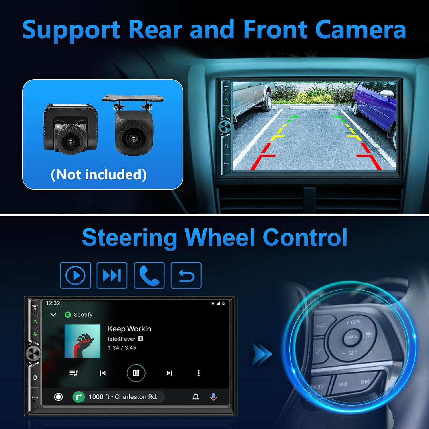 7” Universal 2Din Apple CarPlay 2+32GB Radio Stereo Touchscreen SWC GPS Navi BT