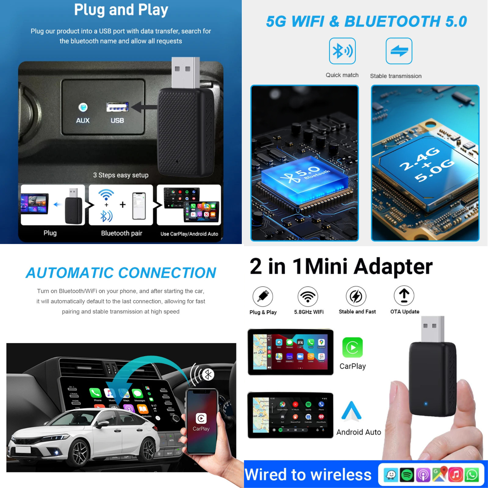 2026 2 in 1 Wireless CarPlay Adapter & Android Auto Wireless Adapter