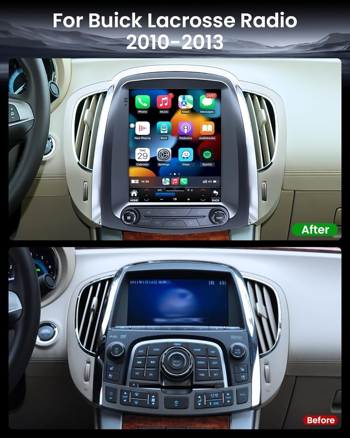 Car Radio Stereo Carplay For 2010-2013 Buick LaCrosse 4+64G 9.7in BT RDS