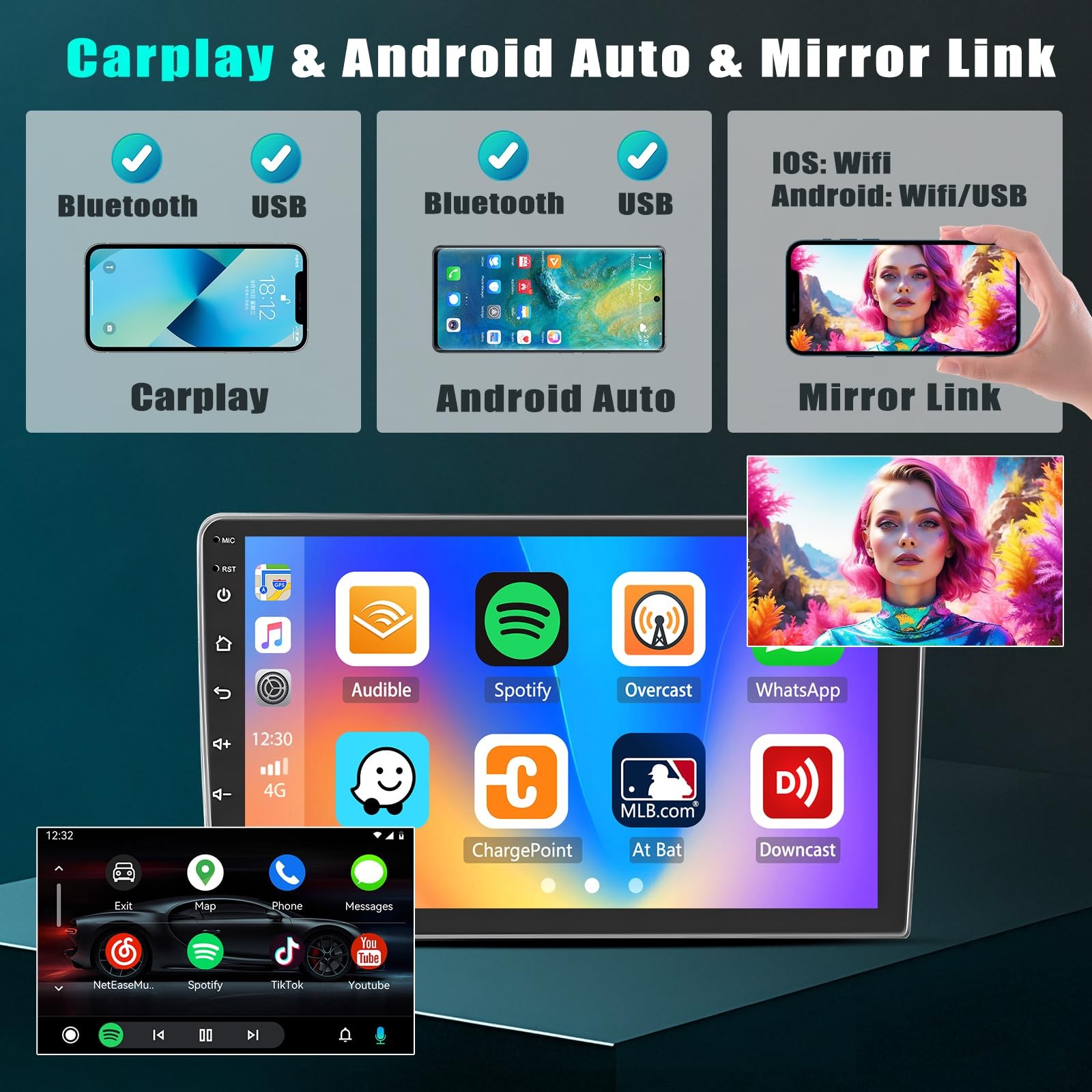 For Subaru Forester 2009-2013 Android 13 Apple CarPlay Car Stereo Radio GPS 64G