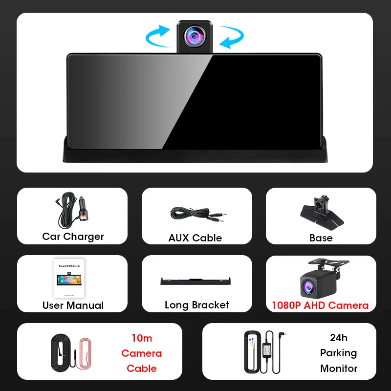 10.26 inch UHD Car DVR 4K Dashcam WirelessCarPlay/Android Auto 5G WiFi Dashboard