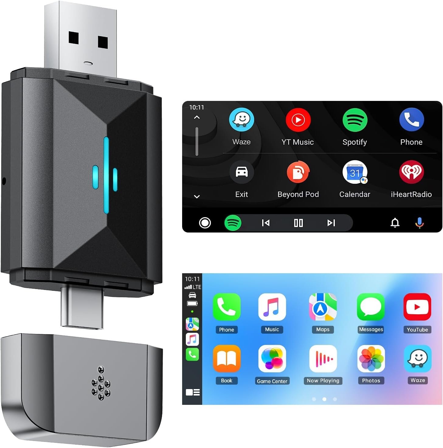 CarPlay Wireless Adapter Mini Plug and Play Wired Cars for iOS Android B1030