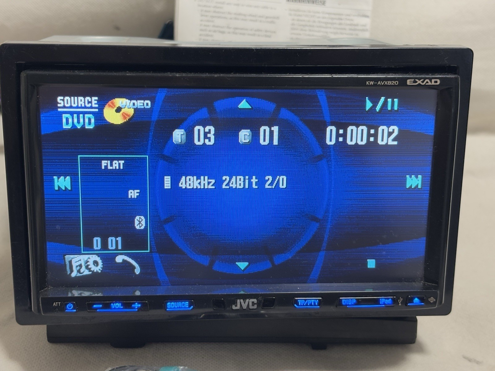 JVC EXAD KW-AVX820 DVD RECEIVER 7″ TOUCH SCREEN MONITOR BLUETOOTH MP3 USB REMOTE