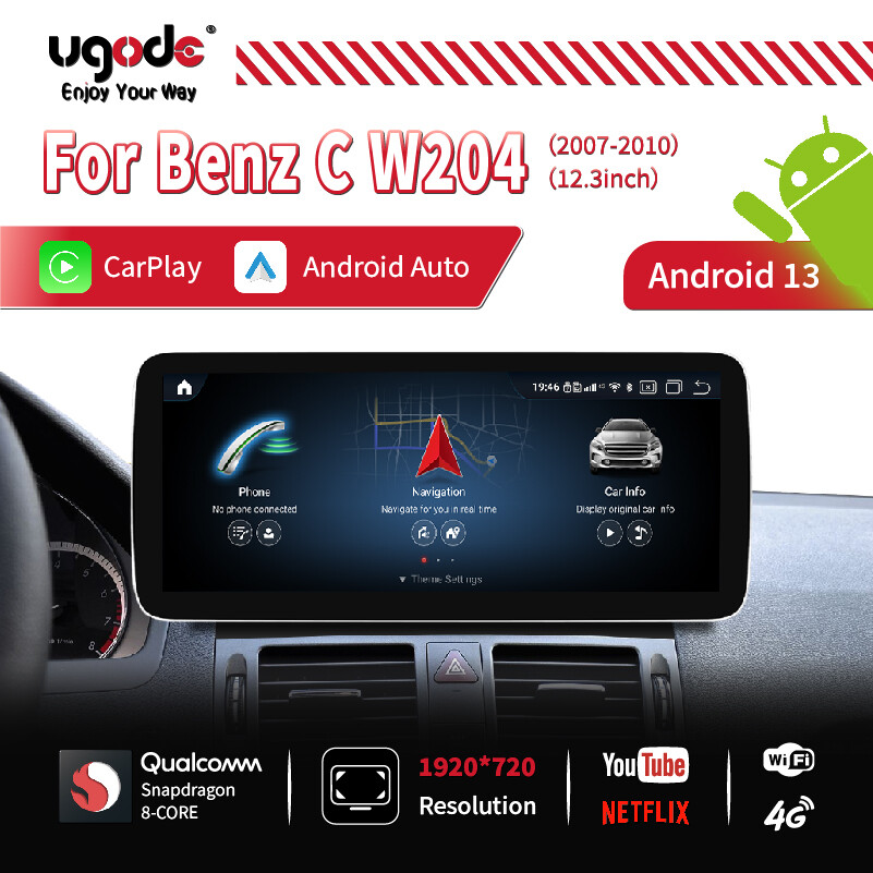12.3in W204 Android13 Screen Display Multimedia GPS Mercedes Benz C 2007-2010