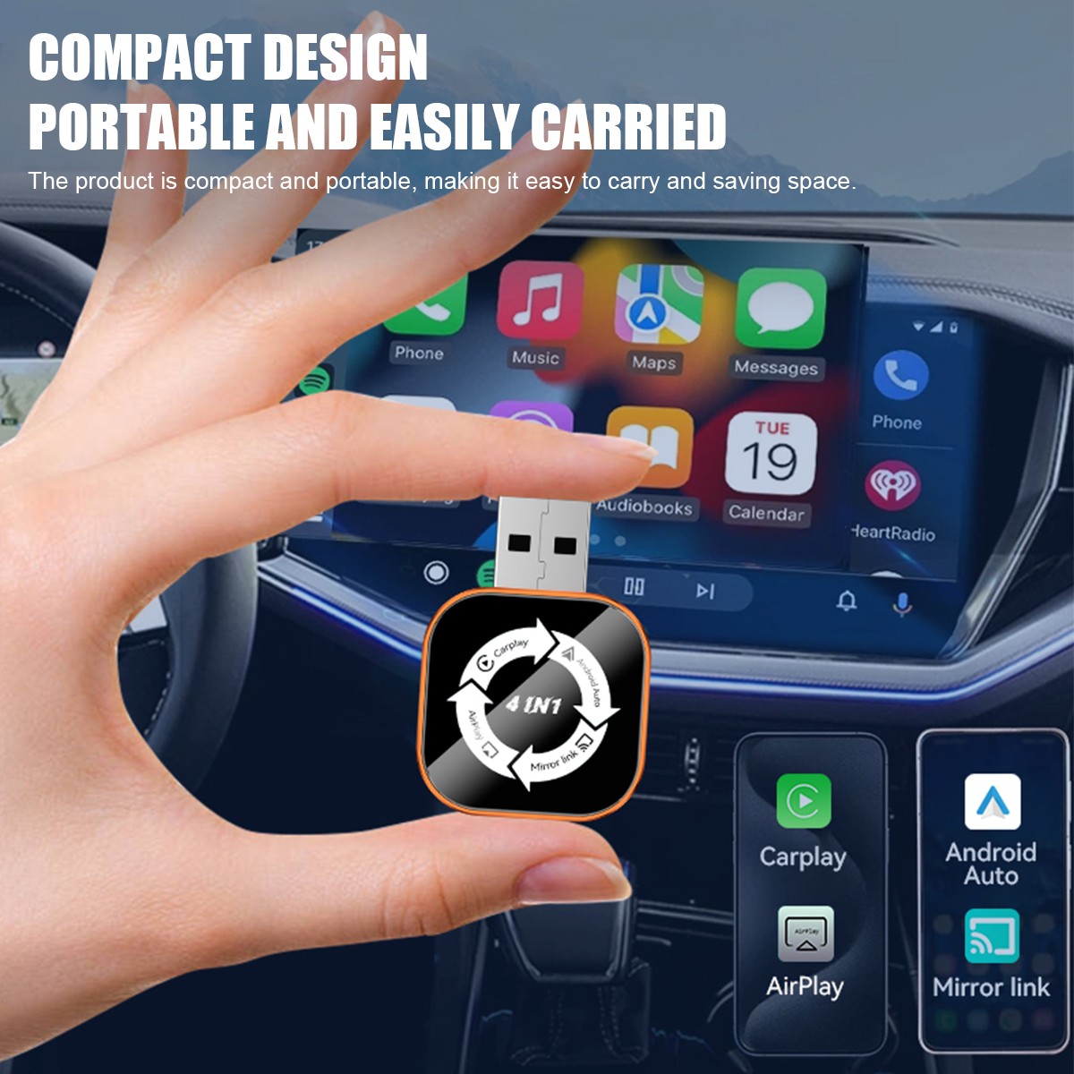 Wireless Carplay Android Auto Adapter Airplay Mirror Link Screen Bluetooth Wi-fi