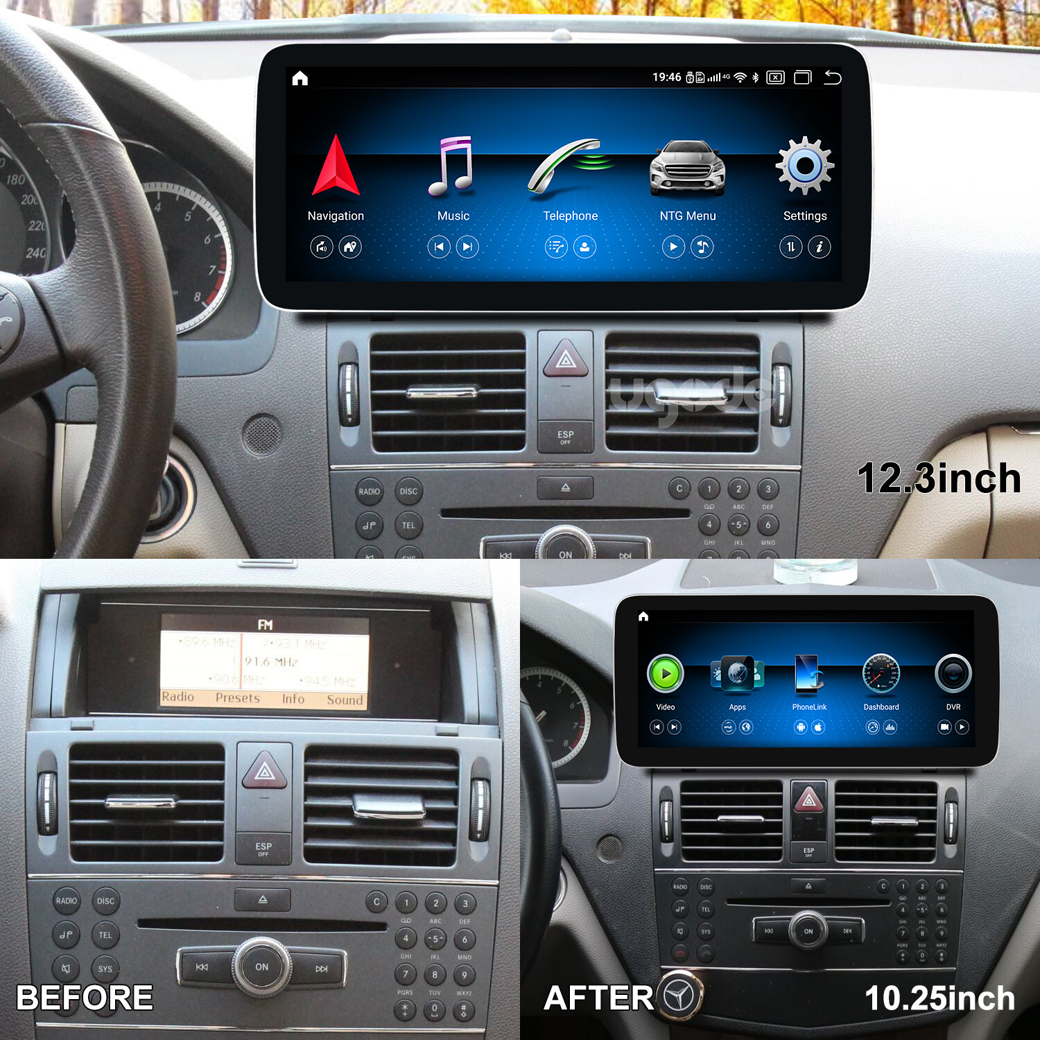 12.3in W204 Android13 Screen Display Multimedia GPS Mercedes Benz C 2007-2010