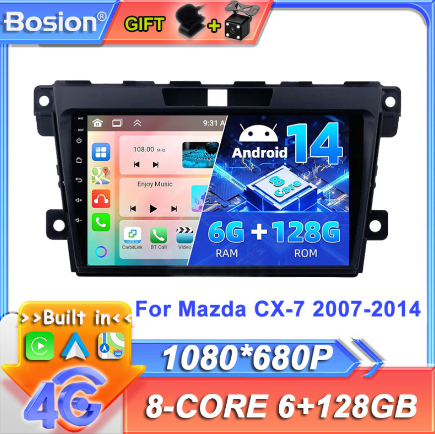 6+128GB For Mazda CX-7 2007-2014 Android 14 Car Stereo Radio GPS CarPlay DSP AHD
