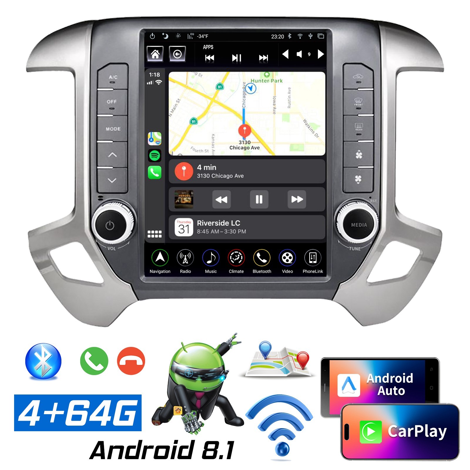 For Chevrolet Silverado GMC Sierra 2014-2018 12.1″ Android Navi Car Stereo Radio