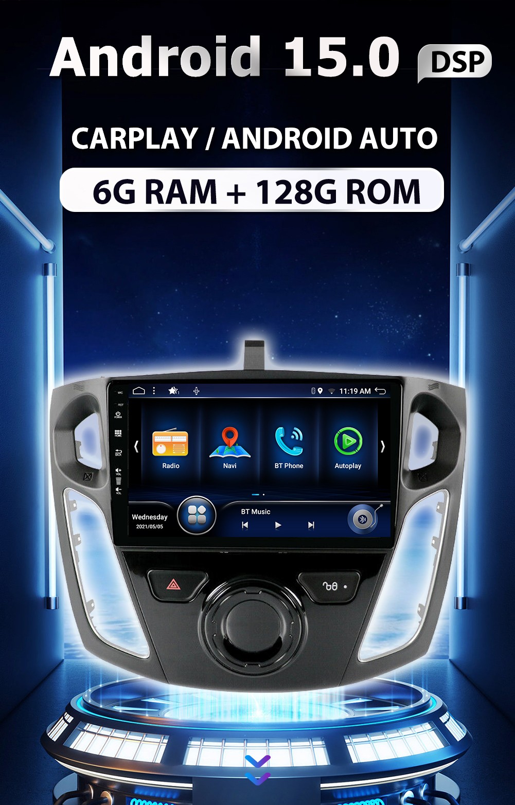 Android13 Car Stereo Head Unit For Ford Focus 2012-2018 GPS CarPlay RDS 6G+128GB