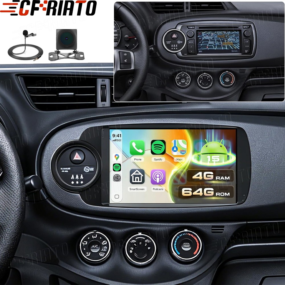 FOR Toyota Yaris 2012-2017 Android 15 Carplay Car Stereo Radio Navi 4GB+64GB Cam