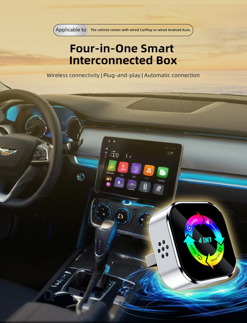 4-in-1 Wireless CarPlay Adapter & Android Auto Wireless Adapter, Plug & Play