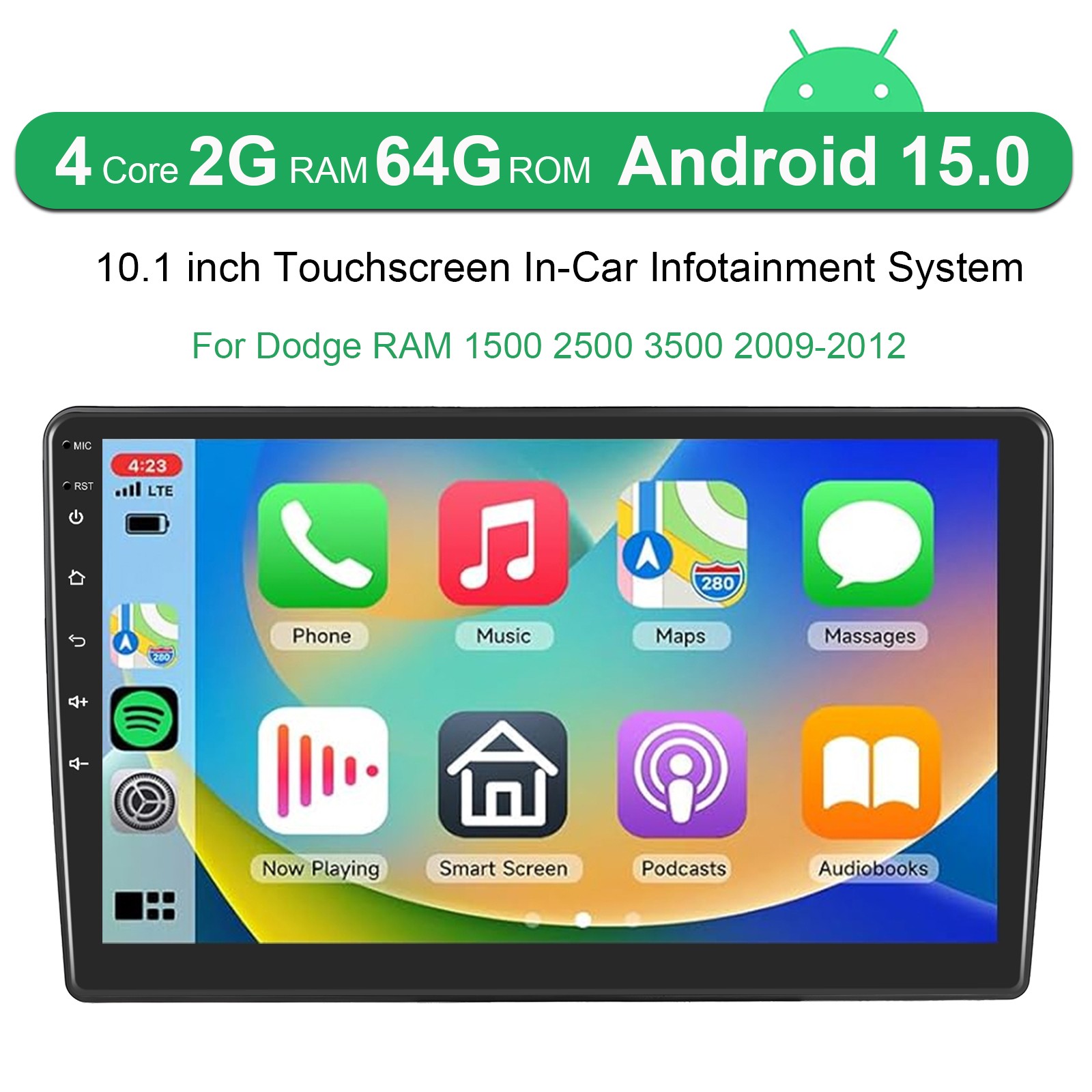 10.1″ Carplay For Dodge RAM 1500 2500 2009-2012 Android 15 Car Radio GPS Stereo
