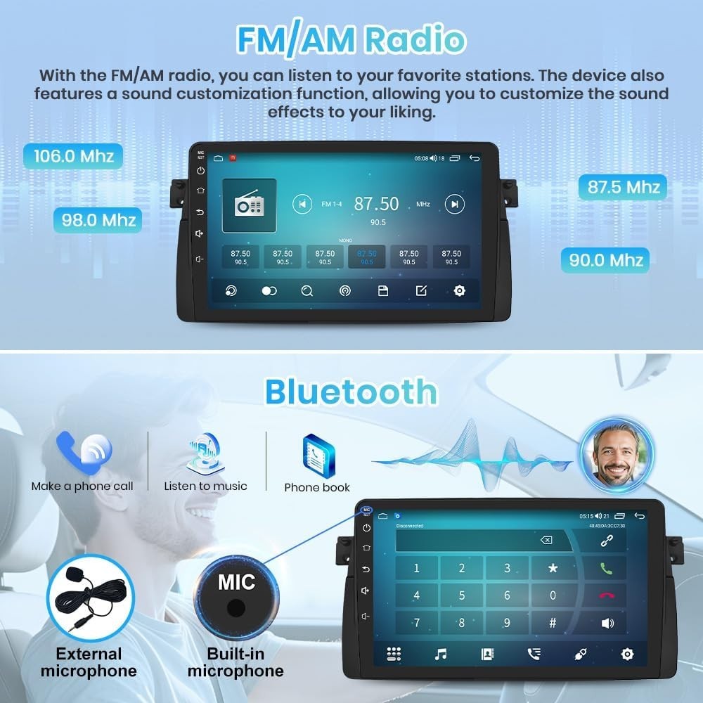 BMW E46 1998-2005 with 9 inch Touchscreen 8 Core 4GB+64GB, Carplay, Android Auto