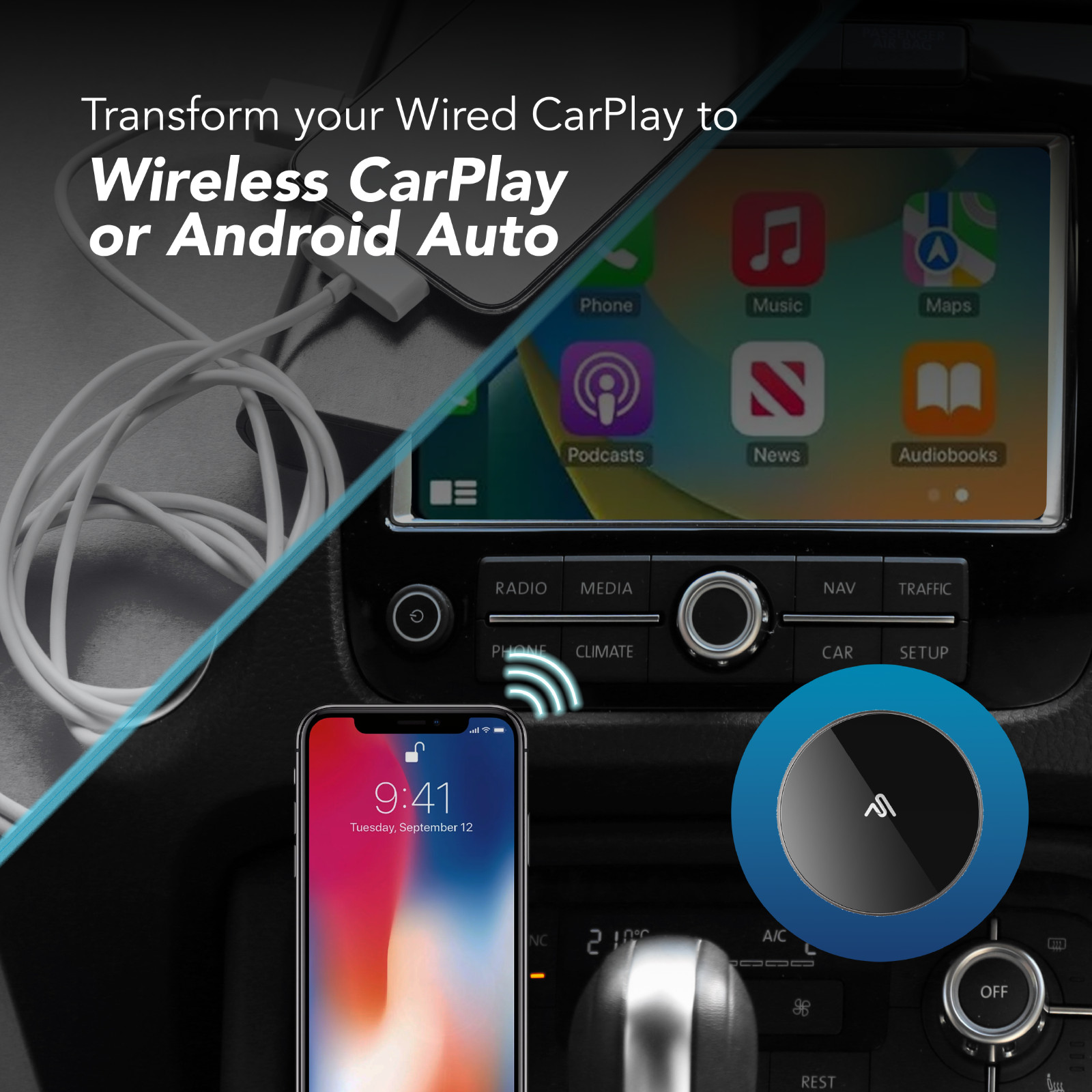 AutoSky AI Box Ultra – CarPlay Box With Android, WLAN, Bluetooth, 4GB + 64GB
