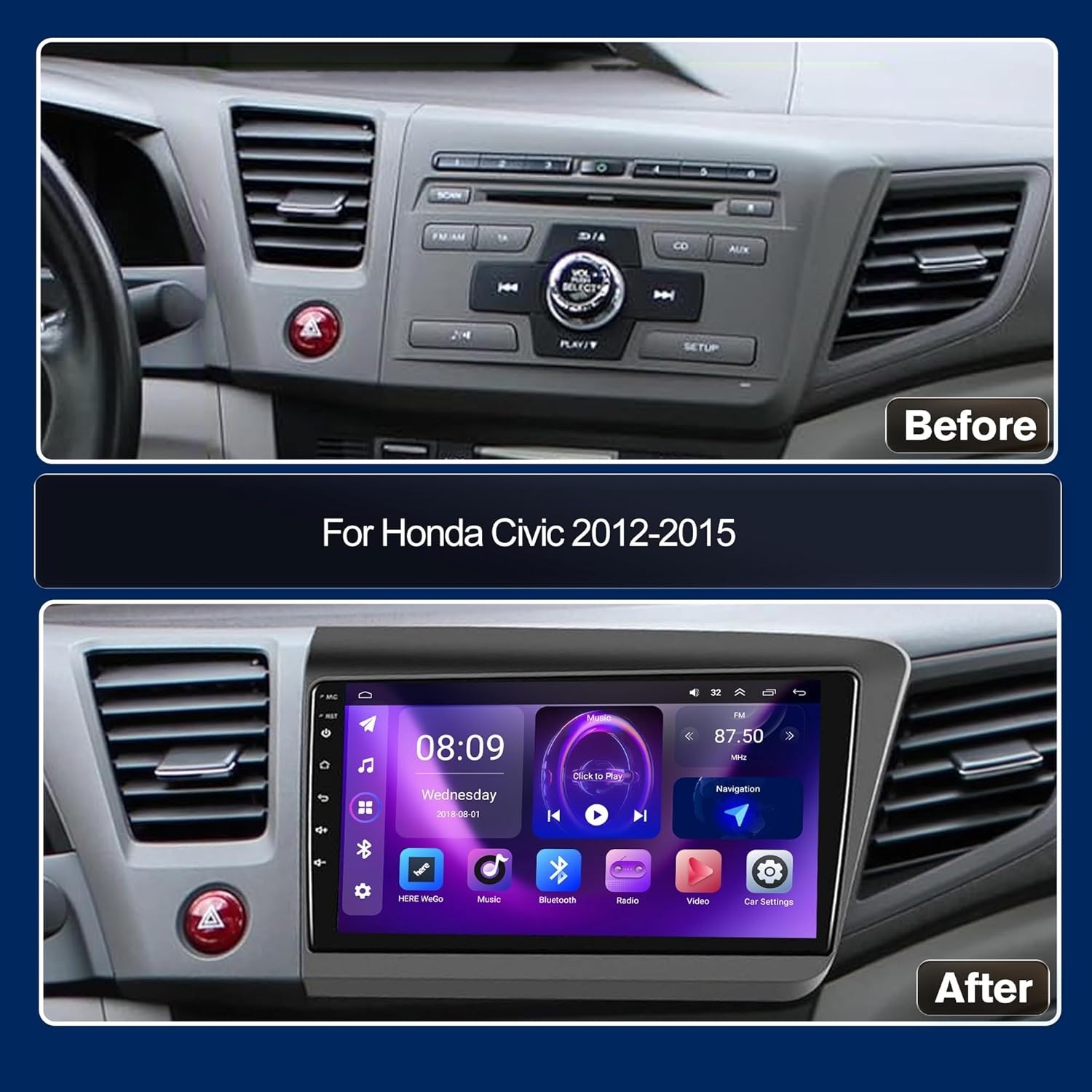 【2G+64GB】 Car Radio Stereo for Honda Civic 2012-2015,Android 9 Inch