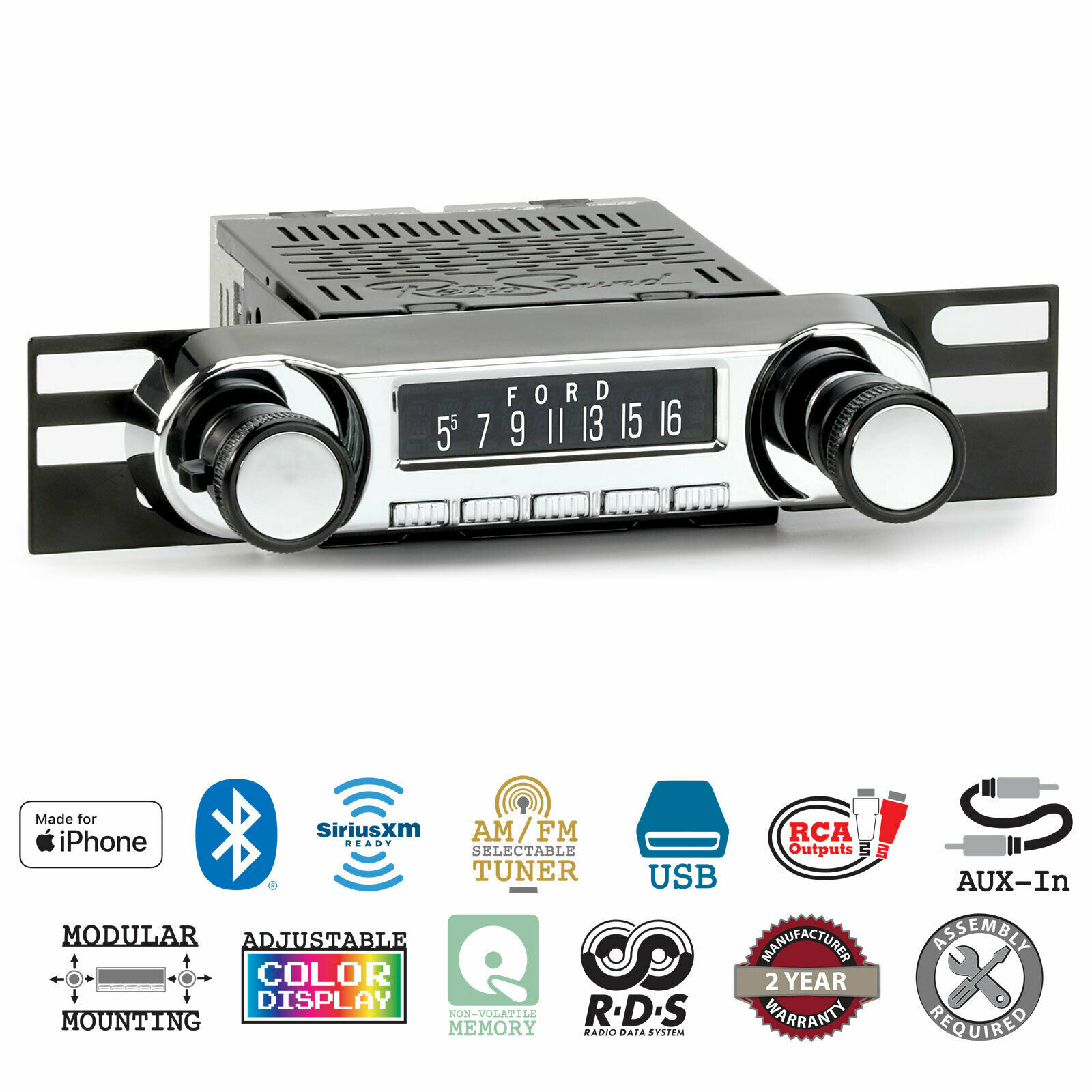 RetroSound 1968-77 Ford Bronco Huntington Direct-fit Radio AM FM Bluetooth USB