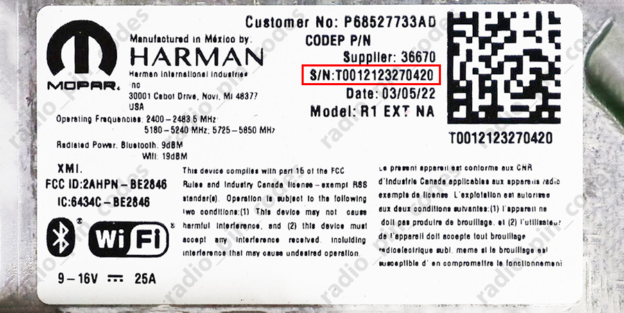 DODGE RADIO PIN CODE NAVI BECKER HARMAN MOPAR VP2 VP3 VP4 UCONNECT 7 8.4 12 INCH