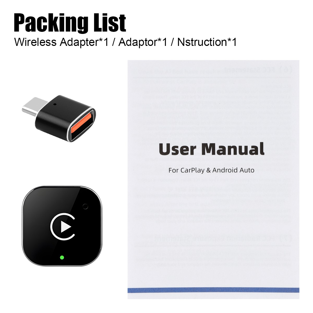 2 in 1 USB Auto Wireless CarPlay Adapter For iPhone Wireless Dongle Plug ＆ Play