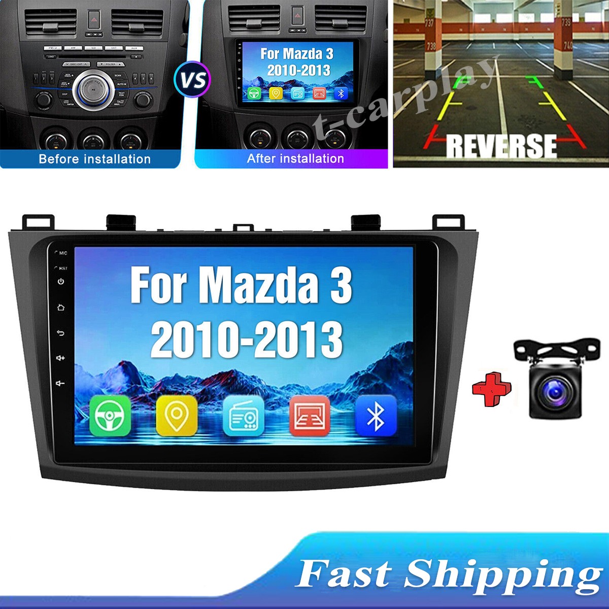 Car Radio Stereo Carplay For 2010-2013 Mazda 3 Backup Camera Touch Screen