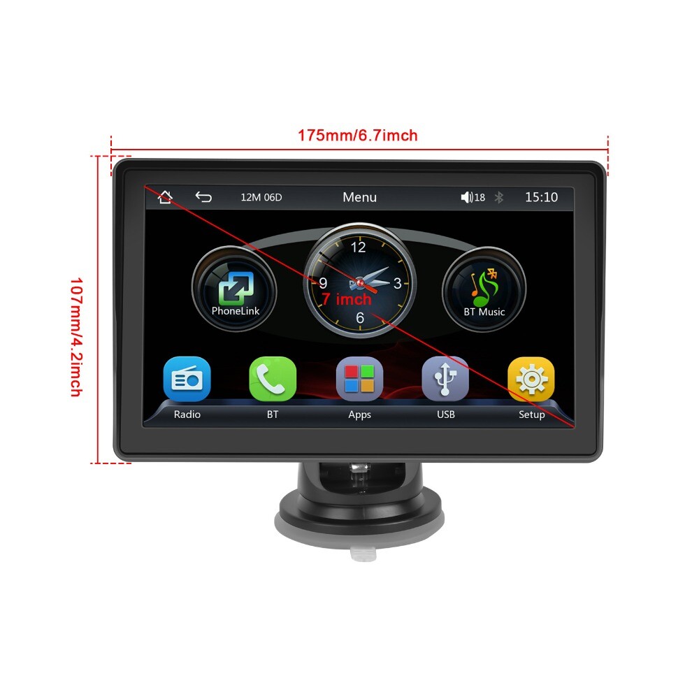 7″ Portable Car Stereo Radio Wireless Apple CarPlay Android Auto Touch Screen