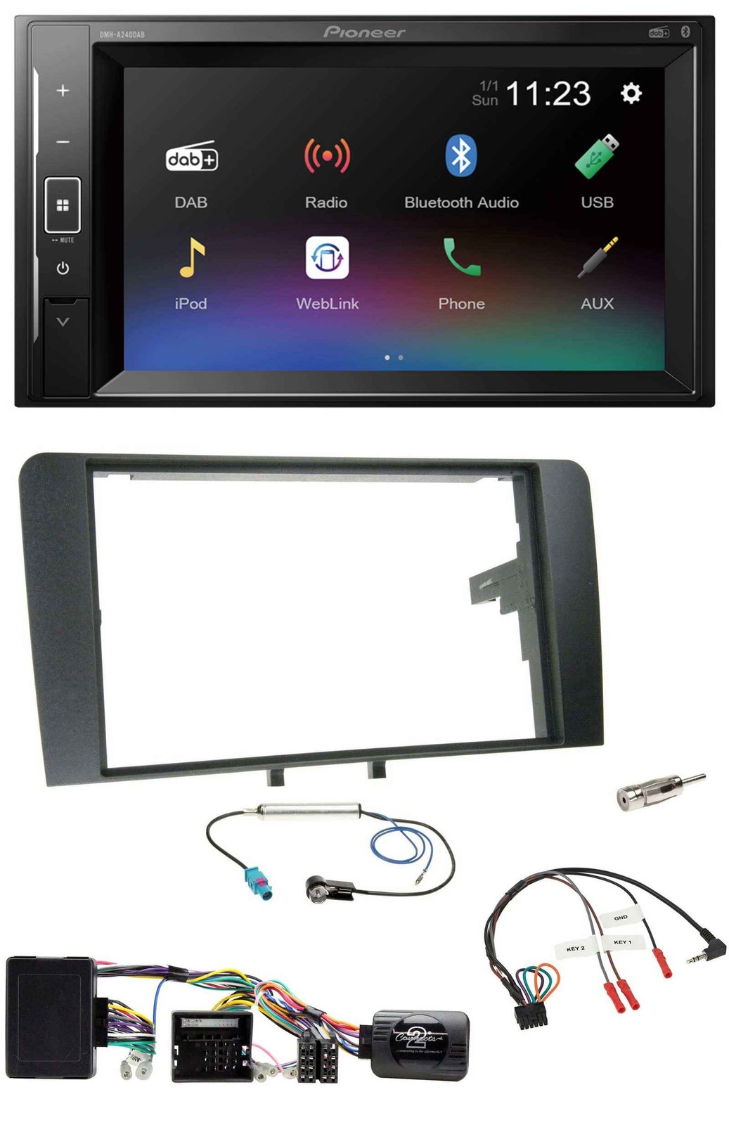 Pioneer DAB Steering Wheel 2DIN Bluetooth USB Car Stereo for Audi A3 8P 03-12 Bose Active