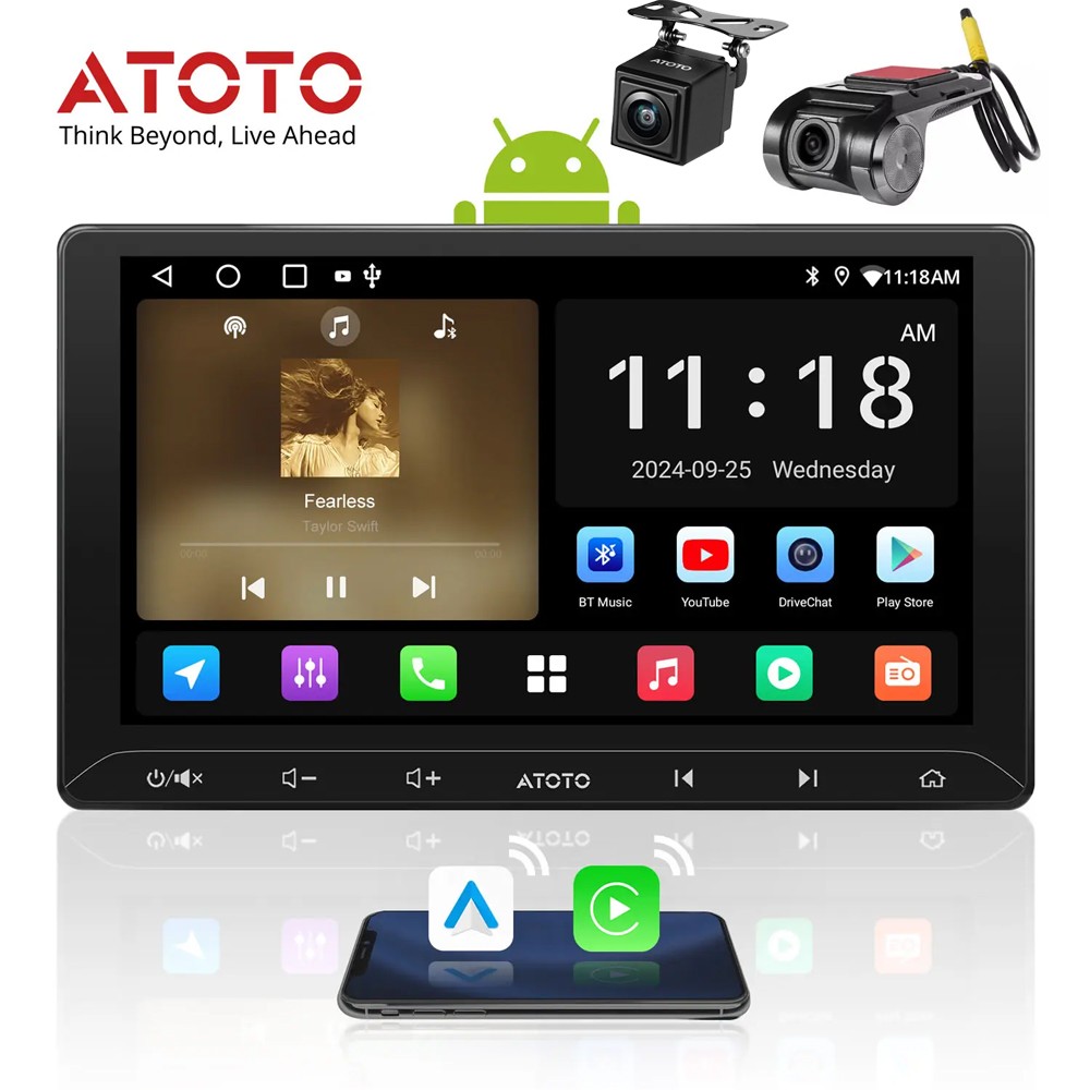 ATOTO Android 10.1″ Car Stereo GPS Navigation & AI Chat on Dash DVR+Rear Camera