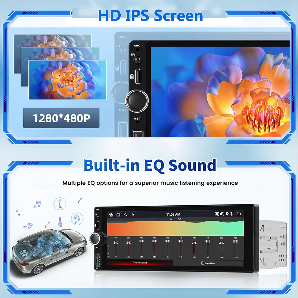 Android 13 DAB+ CarPlay Single 1 DIN Car Stereo IPS Screen Head Unit WIFI Camera