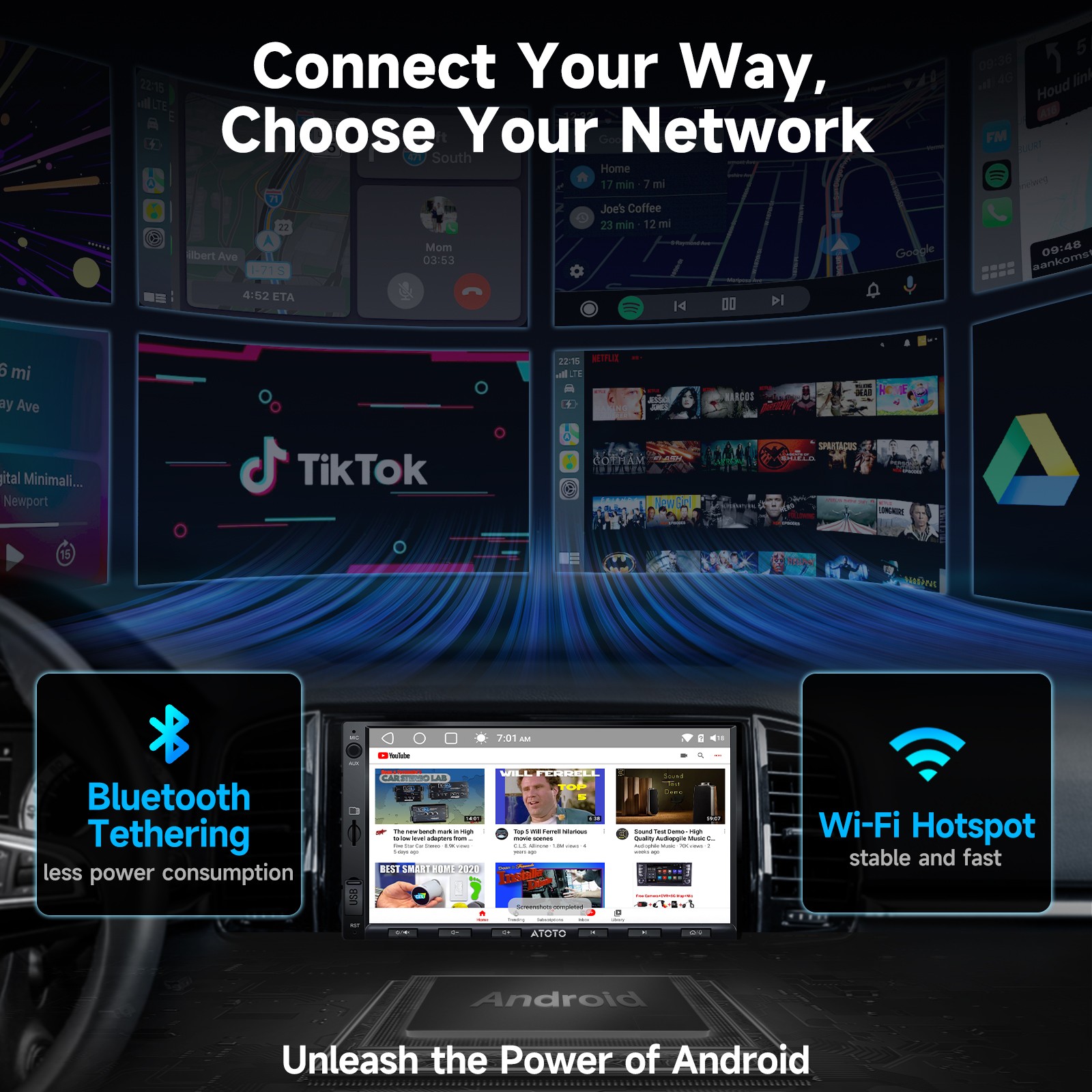 ATOTO F7XE Car Stereo 2DIN 7IN SiriusXM GPS Radios Wireless Android Auto CarPlay