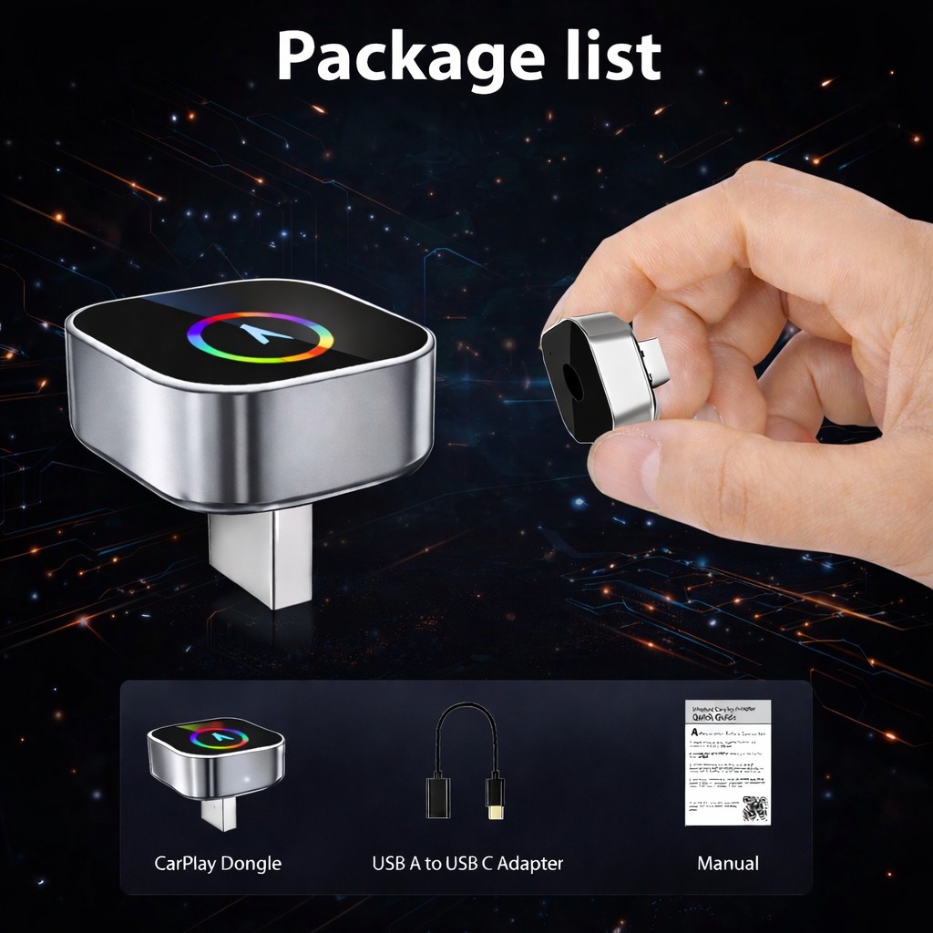 Wireless CarPlay Adapter for Apple iPhone & Android Auto USB Adapter Plug & Play