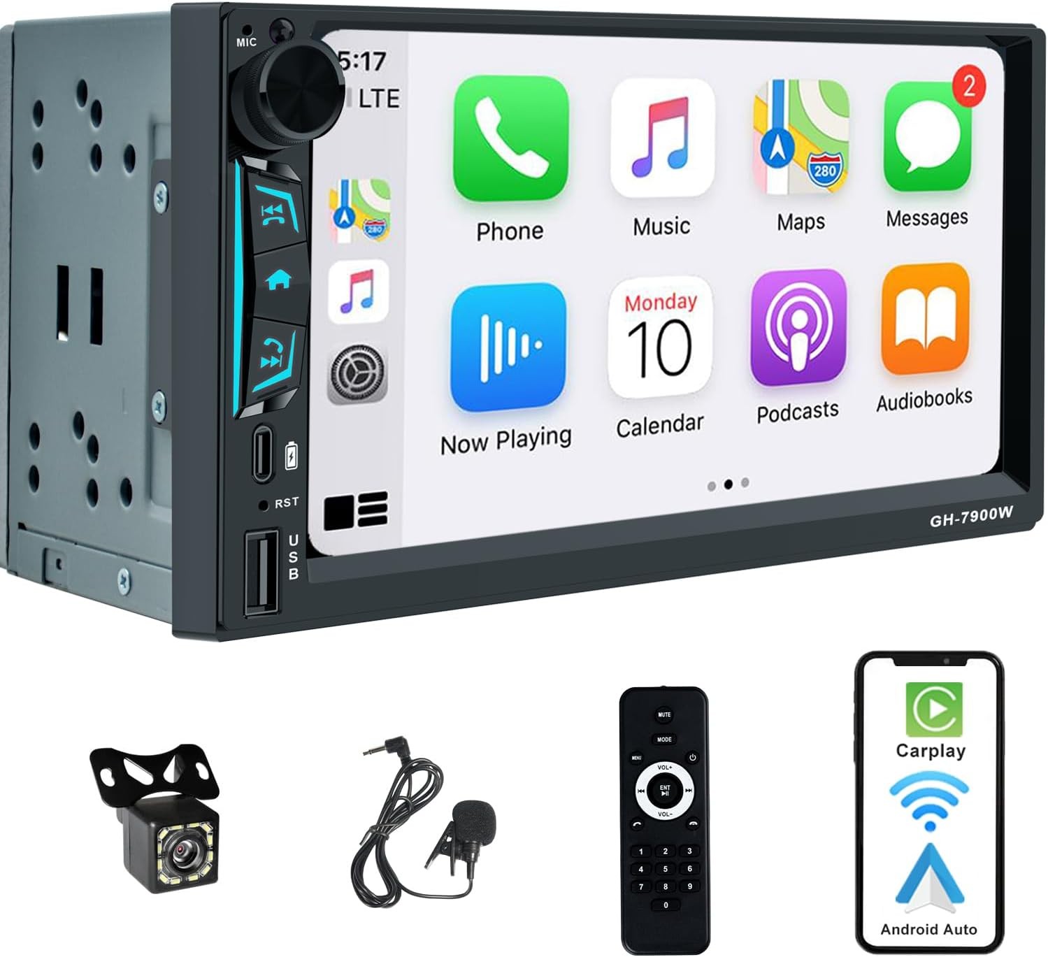 7″ Car Radio Apple/Andriod Carplay Car Stereo Touch Screen Double 2Din + Camera