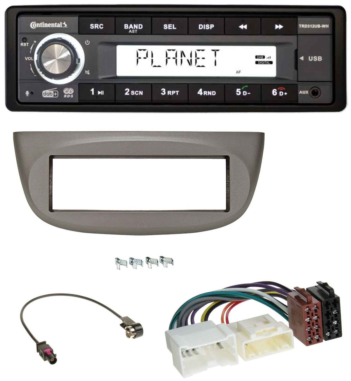 Continental USB 1DIN AUX DAB MP3 Car Stereo for Renault Twingo 2012 onwards Beige Grey