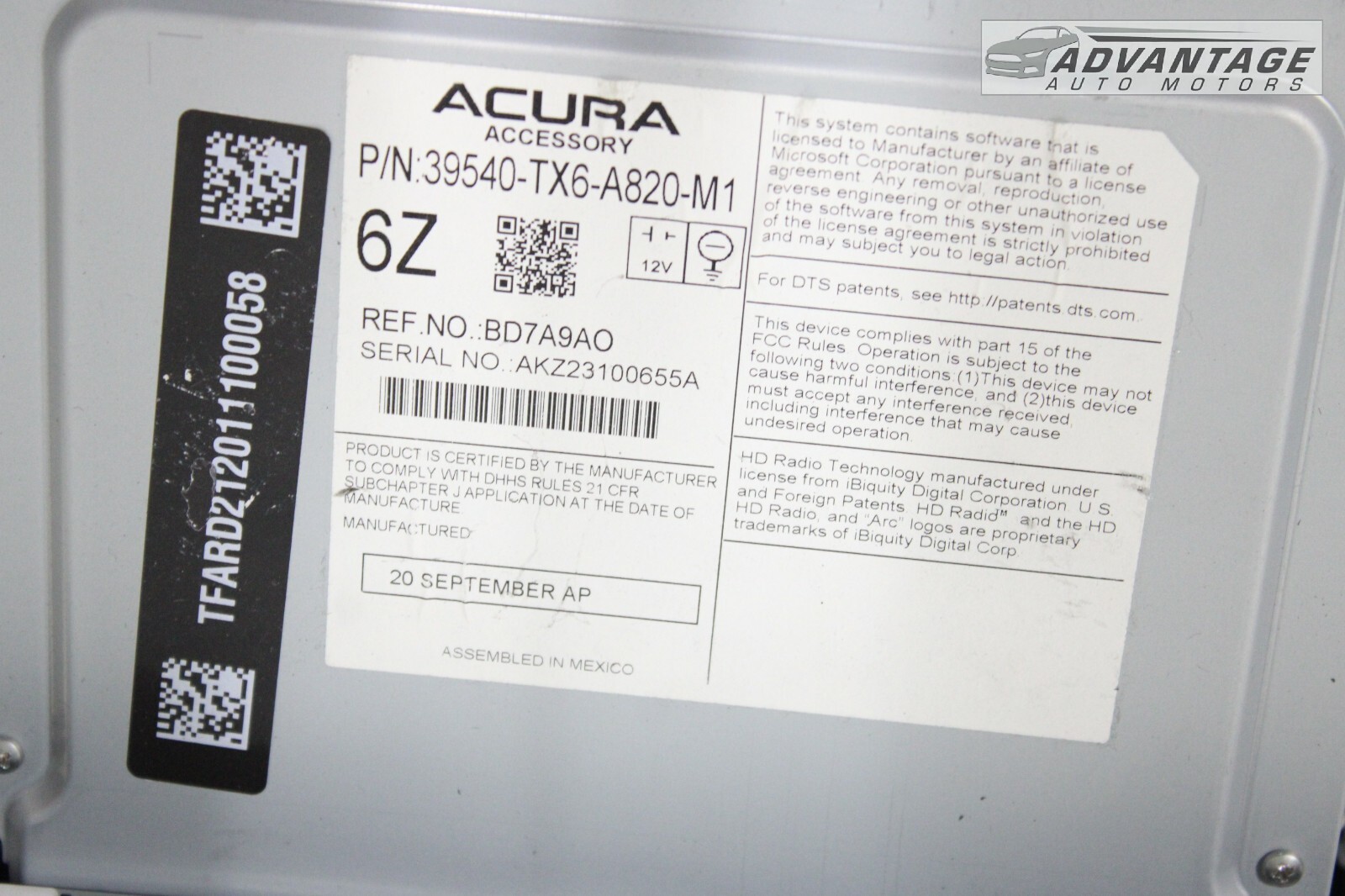 2019-2022 ACURA ILX DASH RADIO MULTIMEDIA CD PLAYER DISPLAY SCREEN MONITOR OEM